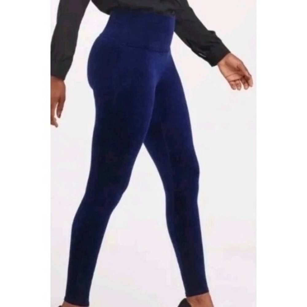 Spanx Navy Blue Velvet High Waisted Leggings Style 2070 Womens Size Small Plush